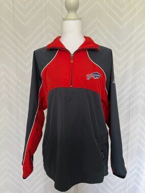 BUFFALO BILLS Navy Blue Red Windbreaker Pullover Quarter Zip Youth 14/16 Reebok
